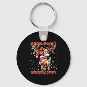 Guess What Reindeer Butt Funny Christmas Humor Red Keychain