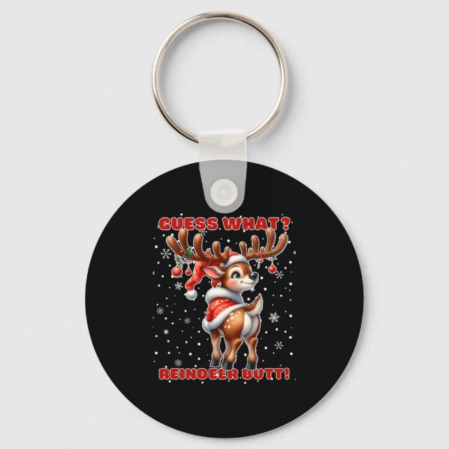 Guess What Reindeer Butt Funny Christmas Humor Red Keychain (Front)