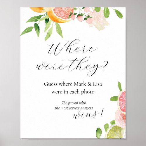 Guess where they were Bridal Shower Game Poster