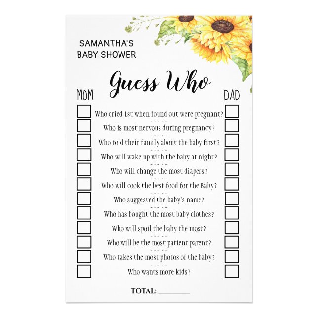 Guess who baby shower english spanish game card flyer (Front)