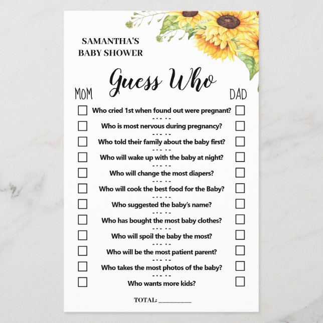 Guess who baby shower english spanish game card flyer (Front)