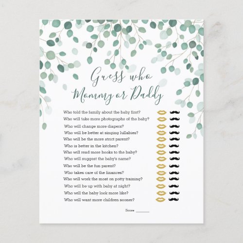 Guess Who Baby Shower Game Eucalyptus Leaves