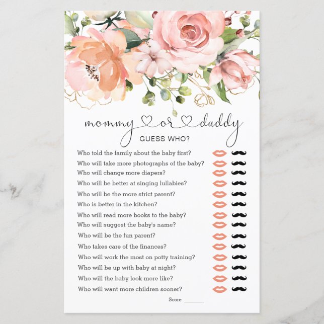 Guess Who Baby Shower Game Floral  (Front)