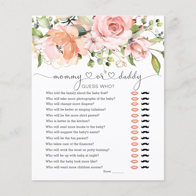 Guess Who Baby Shower Game Floral Greenery (Front)