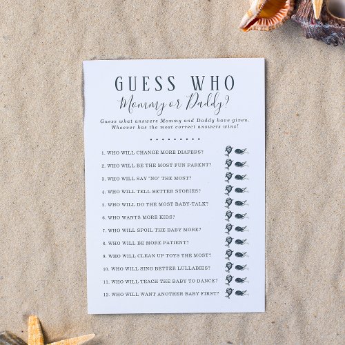 Guess Who Baby Shower Game  Nautical Whale Boy Invitation