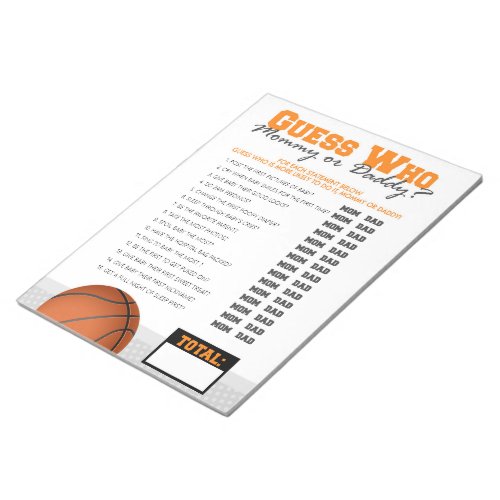 Guess Who Basketball Baby Shower Game Pack Notepad