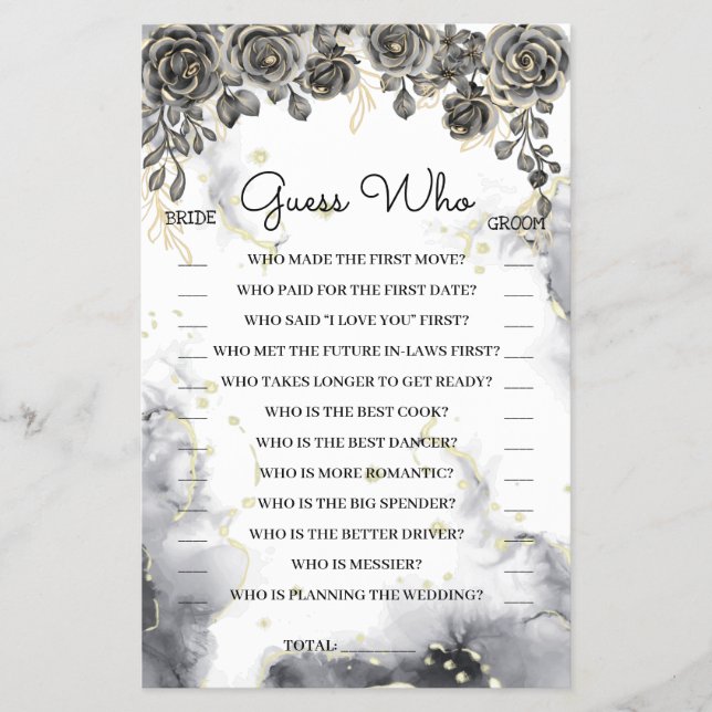Guess Who Black Roses Bridal Shower Game Card Flyer (Front)