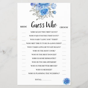 Guess Who Blue Flowers Bridal Shower Game Card Flyer