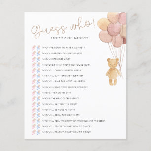 Guess Who Blush Bear Balloons Baby Shower Game