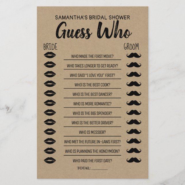 Guess who bridal shower english spanish game (Front)