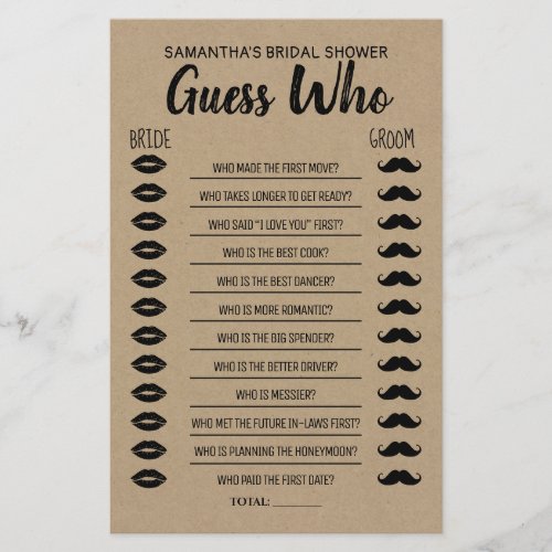 Guess who bridal shower english spanish game