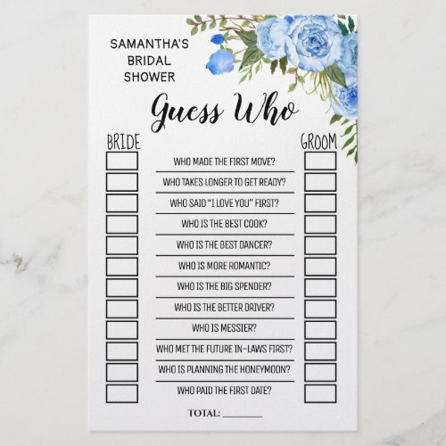 Guess who bridal shower english spanish game card flyer