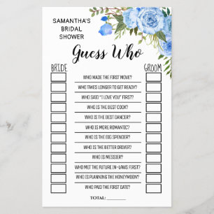 Guess who bridal shower english spanish game card flyer