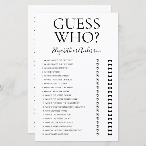 Guess Who Bridal Shower Game | Zazzle