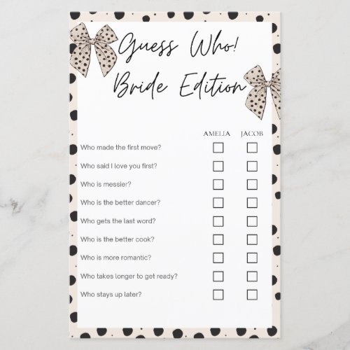 Guess who bride edition Beige bridal shower games