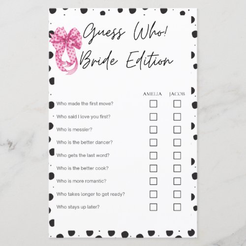 Guess who bride edition Pink bridal shower games