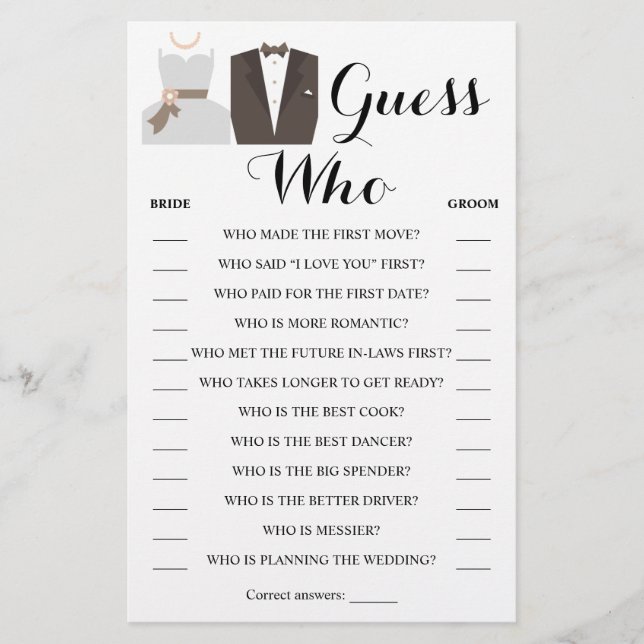Guess Who Bride & Groom Shower Game Card Flyer (Front)