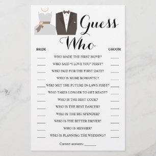Guess Who Bride & Groom Shower Game Card Flyer