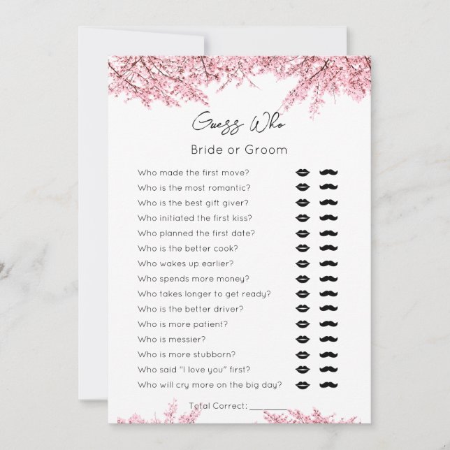 Guess Who-Bride or Groom-Blossom Bridal ShowerGame Holiday Card (Front)
