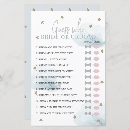 Guess Who Bride or Groom Blue Bridal Shower Game