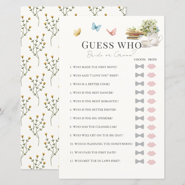 Guess Who Bride or Groom Book Bridal Shower Game (Front/Back)