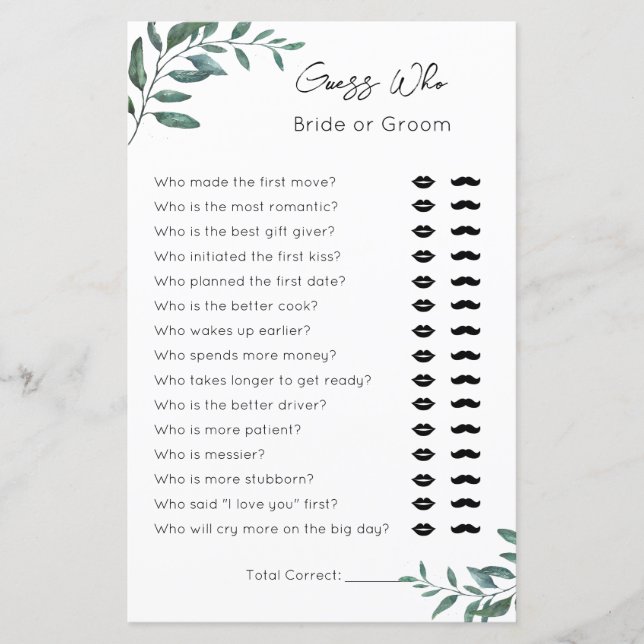 Guess Who- Bride or Groom- Bridal Shower Game (Front)