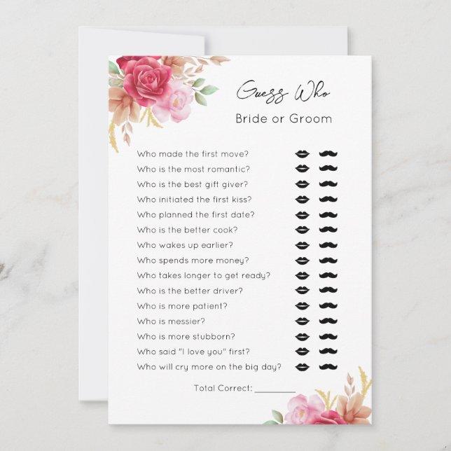 Guess Who- Bride or Groom- Bridal Shower Game Holiday Card (Front)