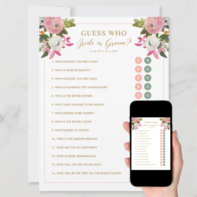 Guess Who Bride Or Groom Bridal Shower Game Invitation Zazzle