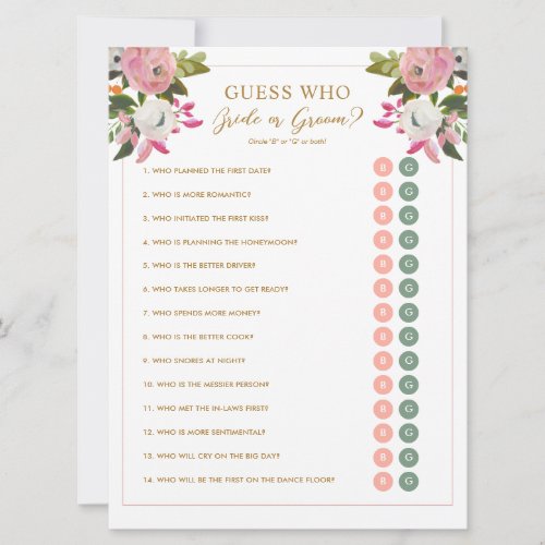 Guess Who Bride or Groom Bridal Shower Game Invitation