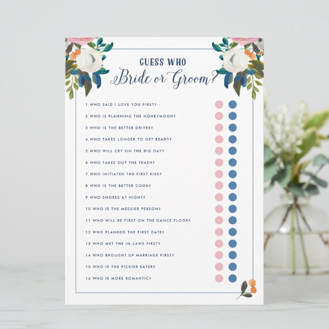 Guess Who Bride or Groom Bridal Shower Game Invitation (Standing Front)