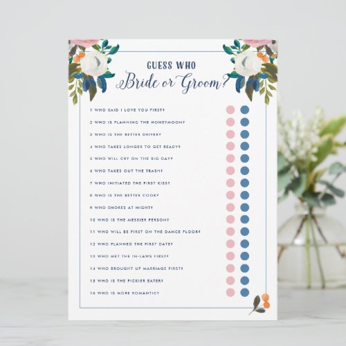 Guess Who Bride or Groom Bridal Shower Game Invitation