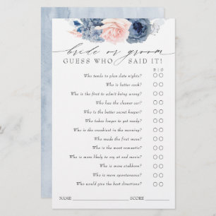 Guess Who Bride or Groom - Dusty Blue Game Card