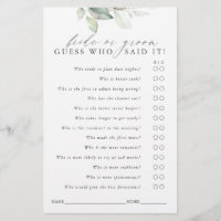 Guess Who Bride or Groom - Greenery Game Card