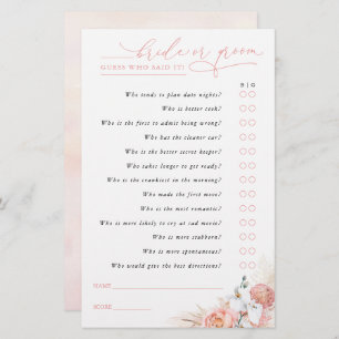 Guess Who Bride or Groom - Pampas Grass Game Card