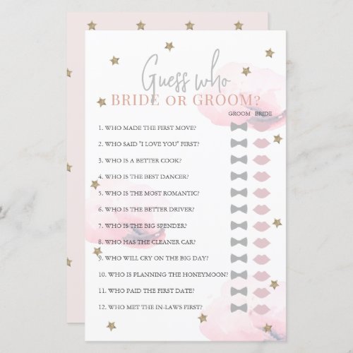 Guess Who Bride or Groom Pink Bridal Shower Game