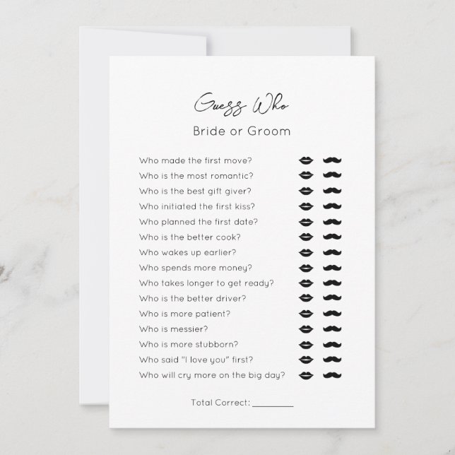 Guess Who-Bride or Groom-Plain Bridal ShowerGame Holiday Card (Front)