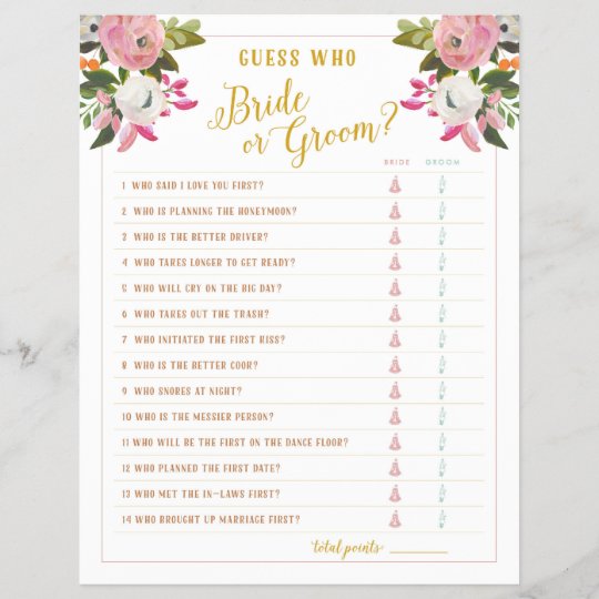 Guess Who Bride or Groom Shower Game Gold Pink | Zazzle.com