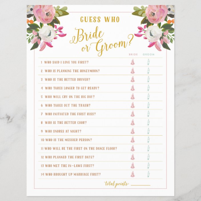 Guess Who Bride or Groom Shower Game Gold Pink | Zazzle.com