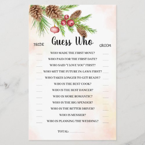 Guess Who Christmas Bridal Shower Game Card Flyer