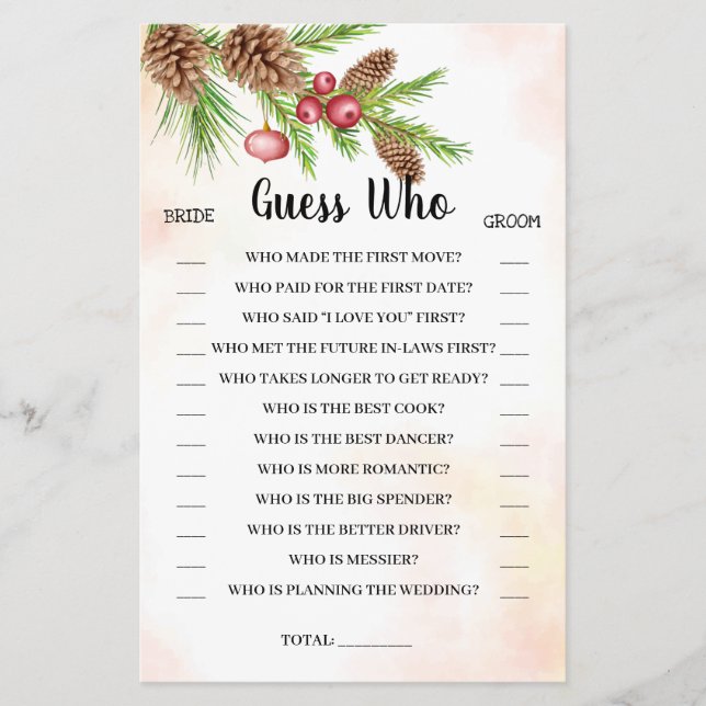 Guess Who Christmas Bridal Shower Game Card Flyer (Front)