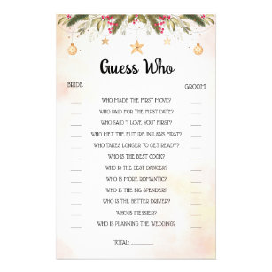 Guess Who Christmas Bridal Shower Game Card Flyer