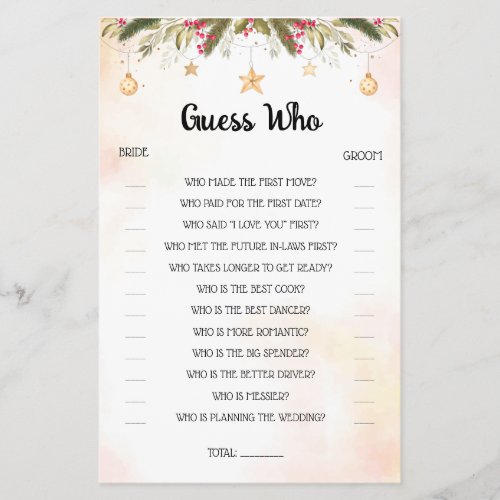 Guess Who Christmas Bridal Shower Game Card Flyer