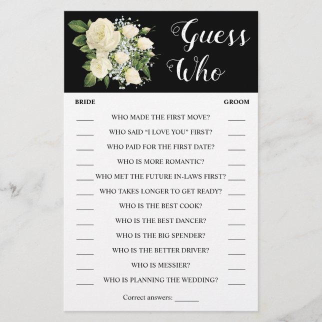 Guess Who | Couples & Bridal Shower Game Card Flyer (Front)