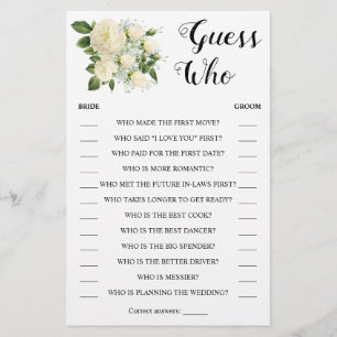Guess Who   Couples & Bridal Shower Game Card Flyer