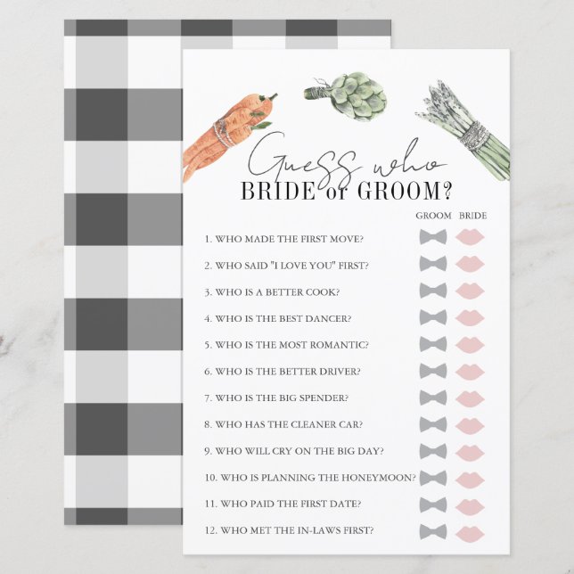 Guess Who Farmers' Market Bridal Shower Game (Front/Back)