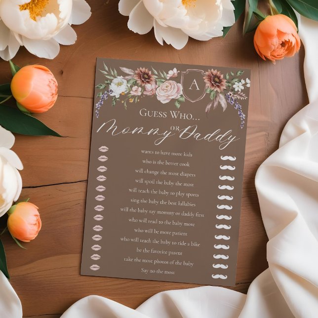 Guess Who Floral Wild West Baby Shower Game Card (Guess Who Floral Wild West Baby Shower Game Card)