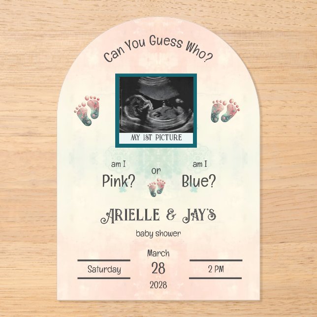 "Guess Who" Gender Reveal Ultrasound Baby Shower Acrylic Invitations (Front)