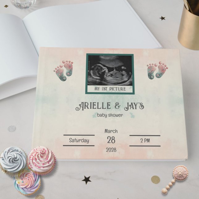 "Guess Who" Gender Reveal Ultrasound Baby Shower Foil Guest Book (Customize Ultrasound Baby Shower "Guess Who" Guest Book)