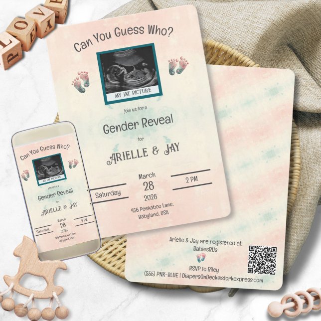 "Guess Who" Gender Reveal Ultrasound Baby Shower Invitation ("Guess Who" Baby Shower Gender Reveal Print and Digital Baby Shower Invitation)