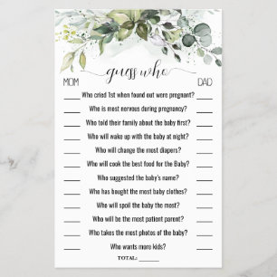 Guess Who Greenery Baby Shower Game Card Flyer